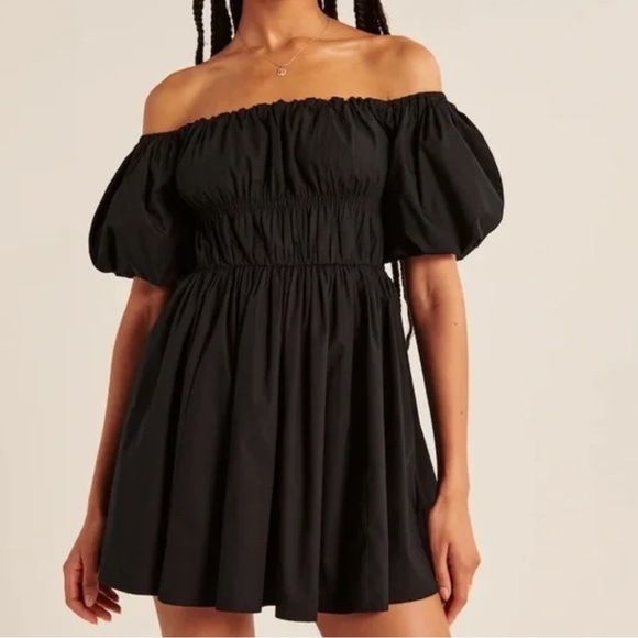 Abercrombie & Fitch Black off shoulder puff sleeve Mini Dress - Picture 5 of 8